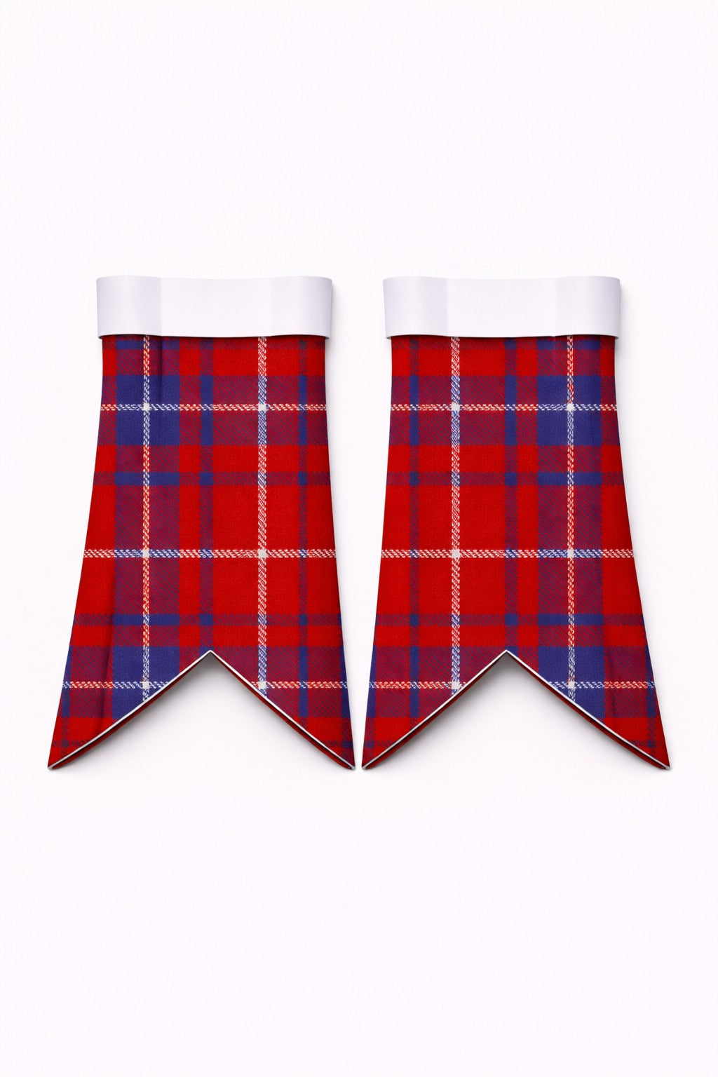 Handmade Hamilton tartan flashes worn with traditional Scottish kilt hose