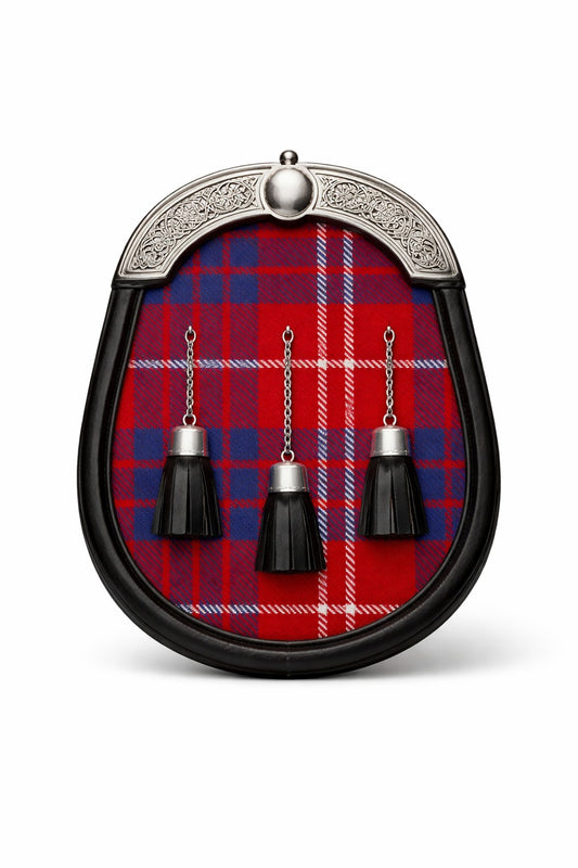 Handmade Hamilton tartan sporran with traditional Scottish design worn with kilt