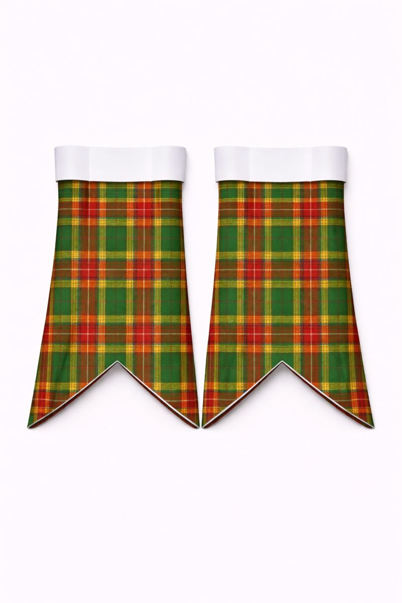 Handmade Harper tartan flashes worn with traditional Scottish kilt hose