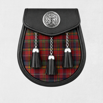 Handmade Hepburn tartan sporran with traditional tassels and leather backing for classic Scottish kilt outfits