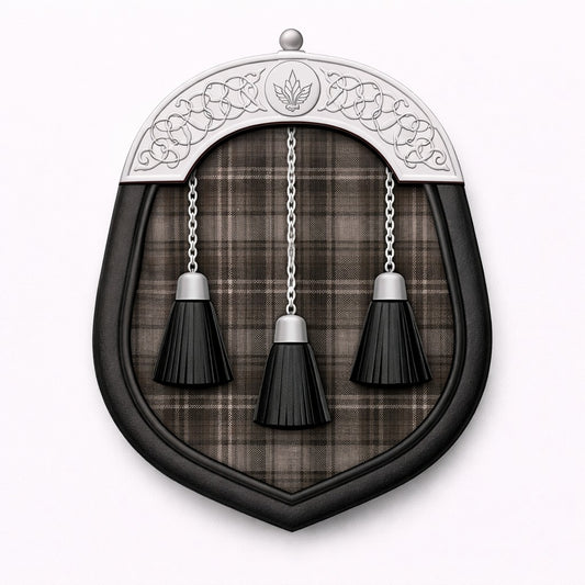 Handmade Highland Granite tartan sporran with traditional Highland design for Scottish kilt outfits
