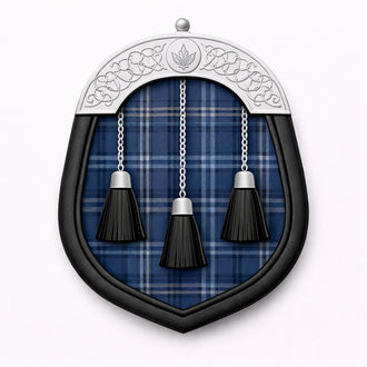 Handmade Highland Sky tartan sporran with traditional Highland design for Scottish kilt outfits
