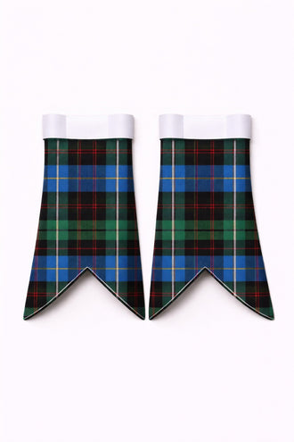 Handmade Holyrood tartan flashes worn with traditional Scottish kilt hose