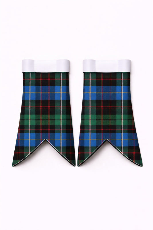 Handmade Holyrood tartan flashes worn with traditional Scottish kilt hose