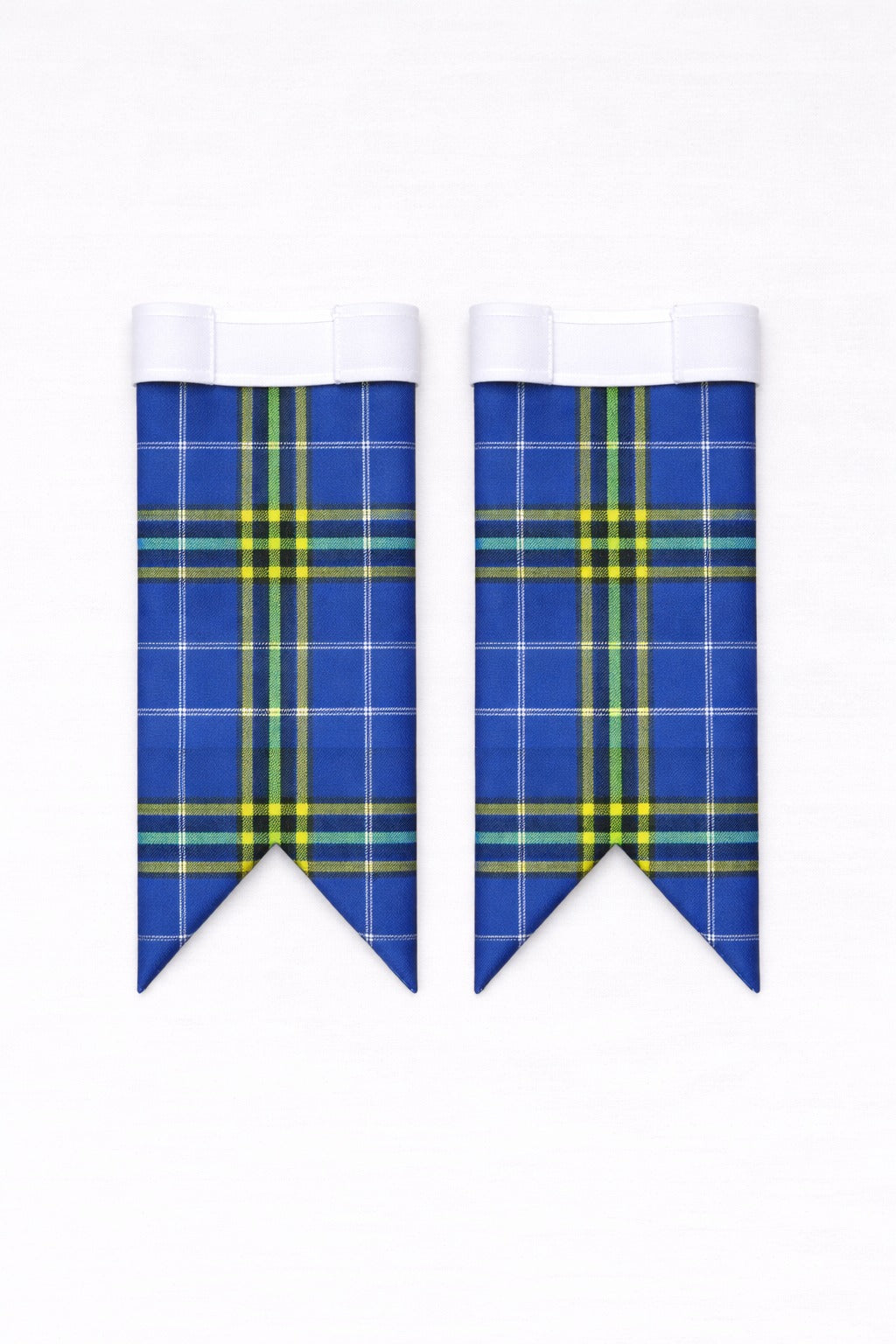 Handmade Isle of Harris tartan flashes worn with traditional Scottish kilt hose for Highland dress