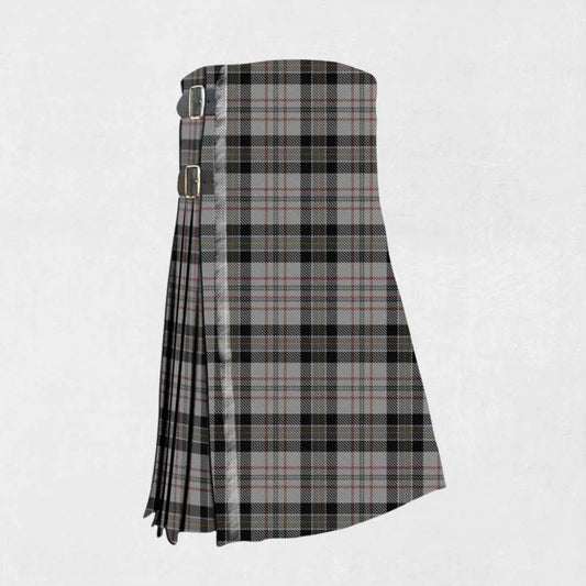 Hand made Harris tartan kilt with green, blue, red, and black check pattern