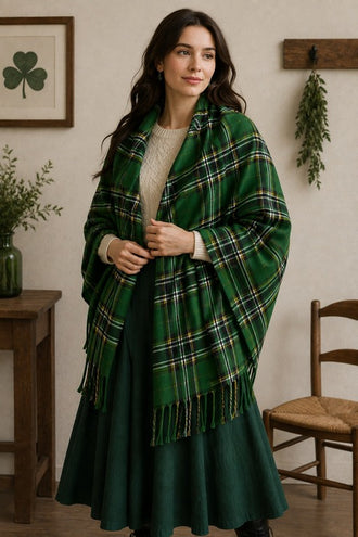 Irish National Tartan Shawl featuring traditional Celtic tartan pattern and elegant wrap styling