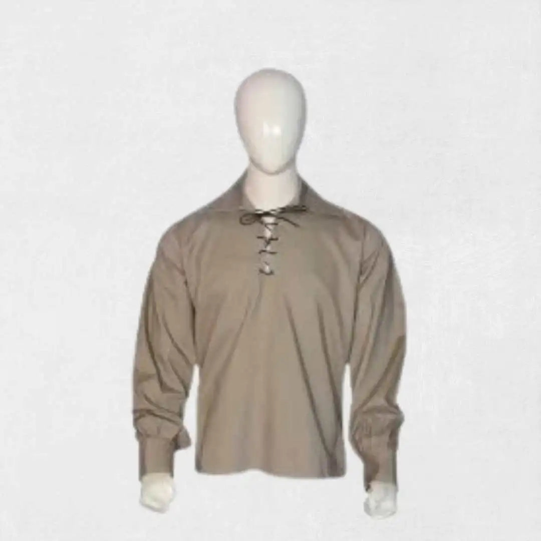 Jacobite Ghillie Kilt Shirt in khaki with traditional lace-up front