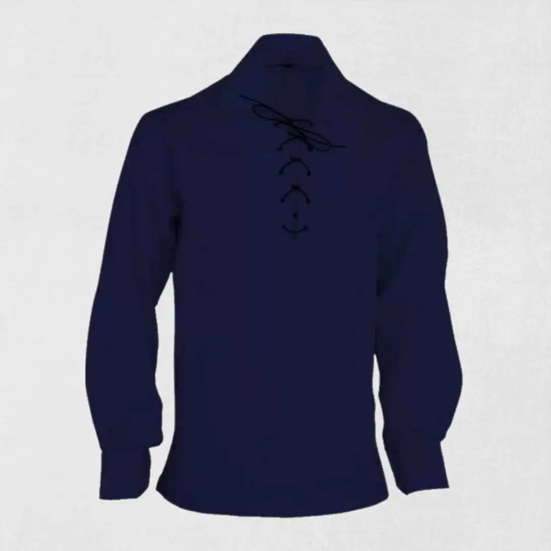 Jacobite ghillie kilt shirt navy blue with traditional lace-up front