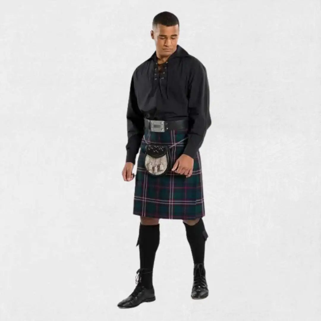 Jacobite Ghillie shirt outfit with lace-up front and tartan kilt