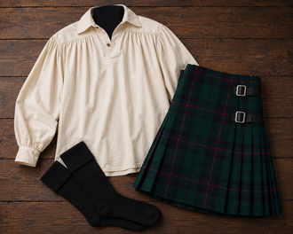Armstrong Modern Kilt with Rustic Highland Shirt and Black Hose