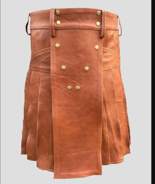 Premium Quality Hand Made Scottish Brown Leather Kilt
