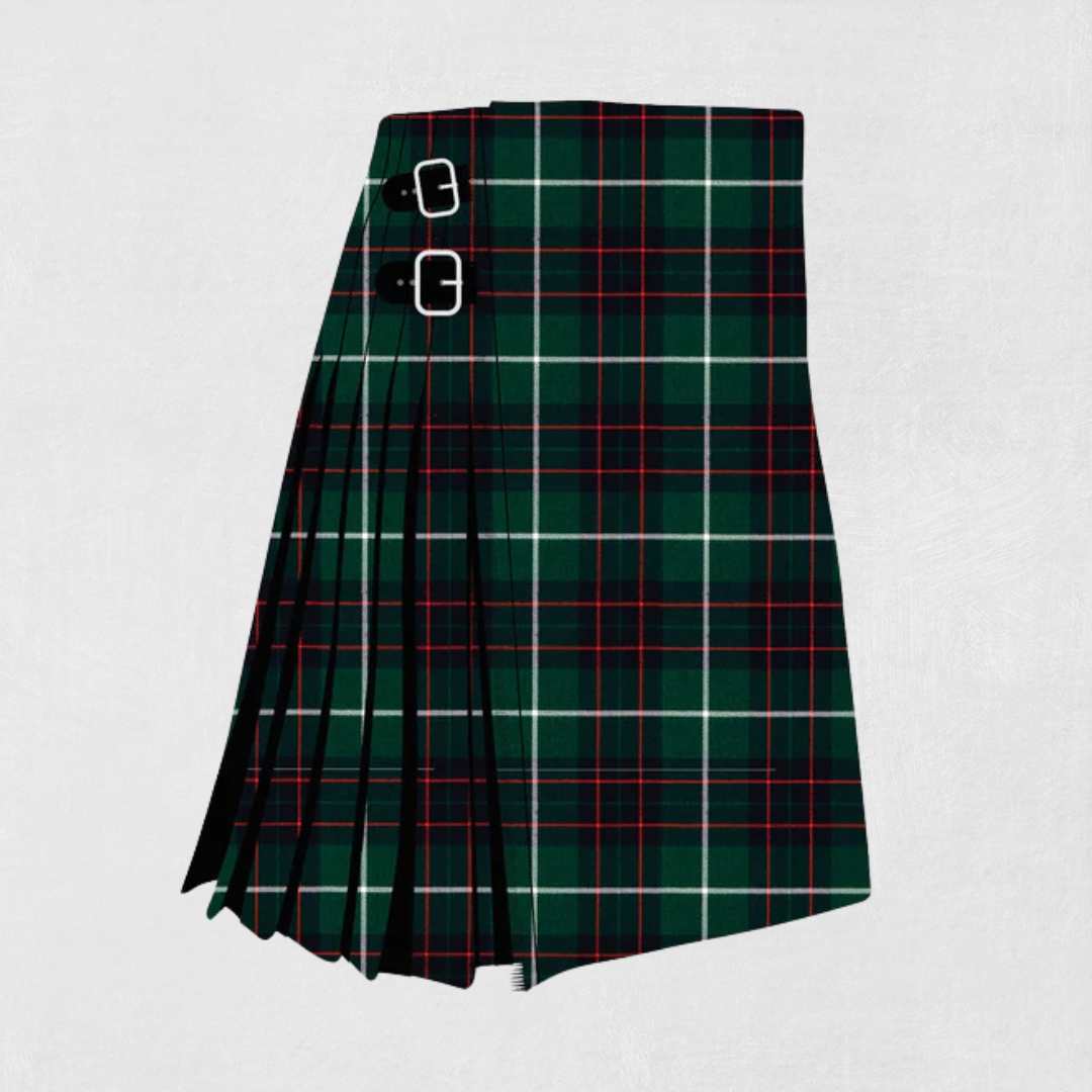 MacIntyre Hunting Modern tartan kilt with green, navy, and black check pattern