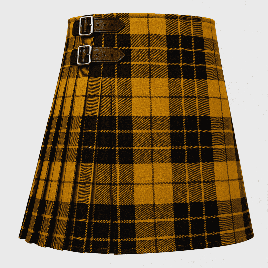 MacLeod Tartan Kilt featuring authentic Scottish clan tartan with traditional knife pleats and Highland styling
