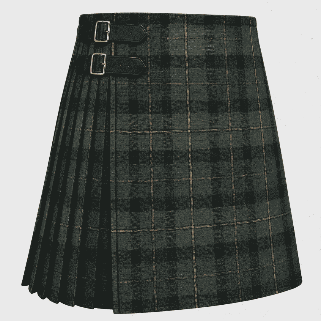 MacLeod Weathered Tartan Kilt featuring traditional Scottish tartan with muted tones, knife pleats, and Highland styling