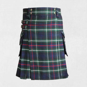 Mackenzie tartan kilt in green, navy, and red Scottish design