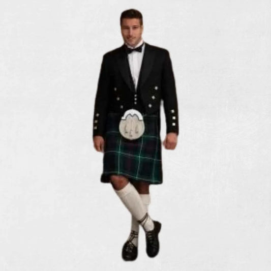 Mackenzie tartan kilt outfit with green, navy & red Scottish design