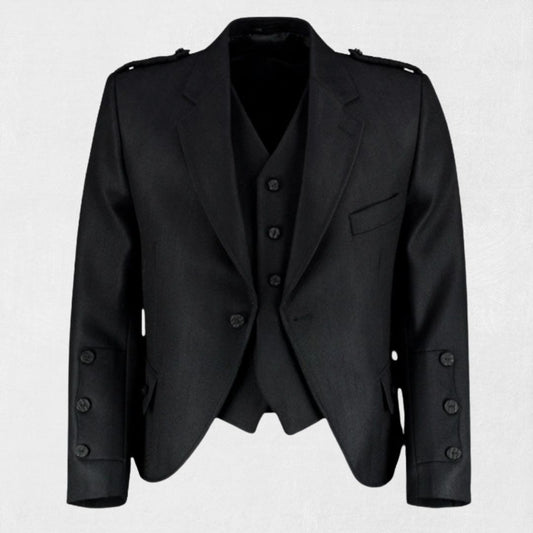 Front view of the Premium-Quality Black Argyle Tweed Jacket with Vest