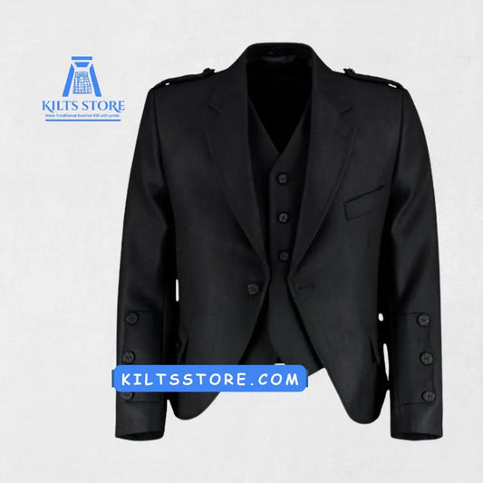 Front view of the Premium-Quality Black Argyle Tweed Jacket with Vest