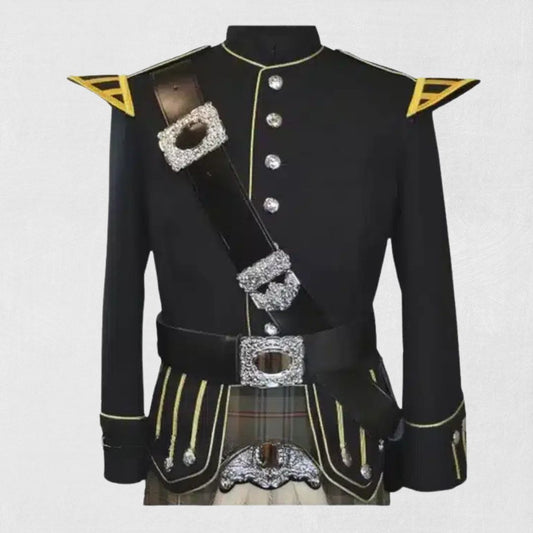 Front view of the Premium-Quality Black Military Doublet Jacket