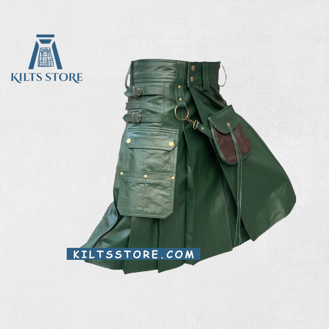 Premium-Quality-Custom-Made-Scottish-Green-Leather-Kilt.