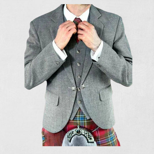 Front view of the Premium-Quality Custom-Made Scottish Grey Argyle Jacket