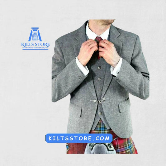 Front view of the Premium-Quality Custom-Made Scottish Grey Argyle Jacket
