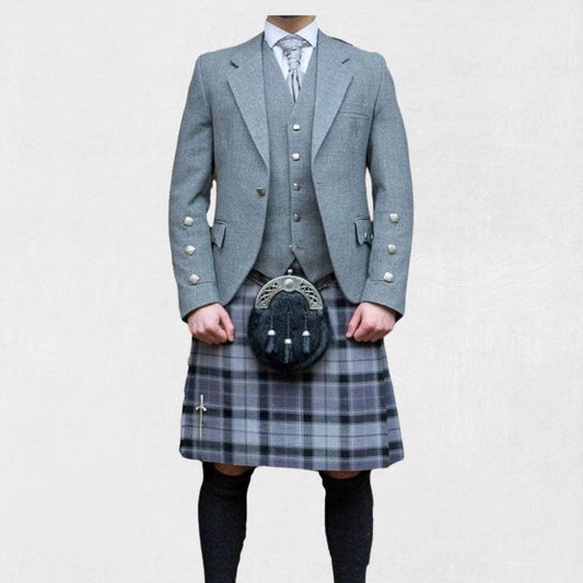 Front view of the Premium-Quality Custom-Made Scottish Light Grey Argyle Jacket with Vest