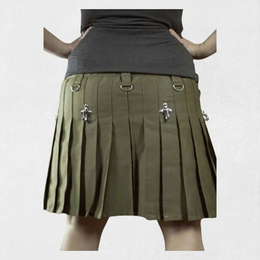 Back view of Olive Green Utility Kilt showing pleats and functional design

