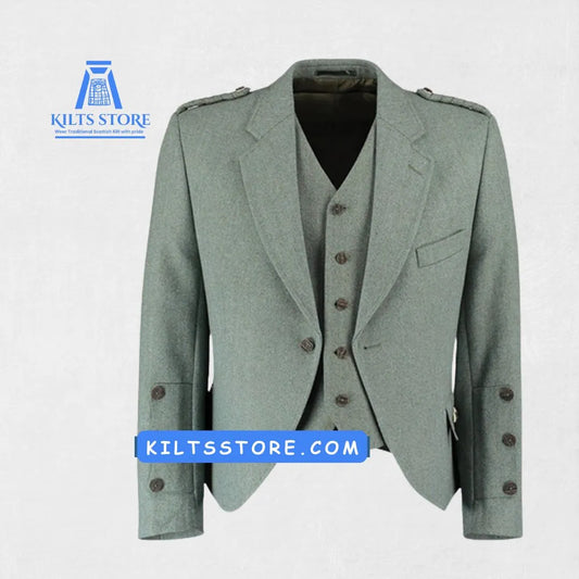 Front view of the Premium-Quality Custom-Made Scottish Tweed Wool Argyle Jacket with Vest