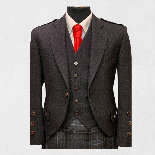 Front view of the Premium-Quality Custom-Made Traditional Brown Argyle Jacket with Vest