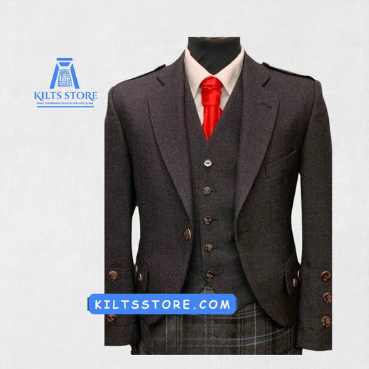 Front view of the Premium-Quality Custom-Made Traditional Brown Argyle Jacket with Vest