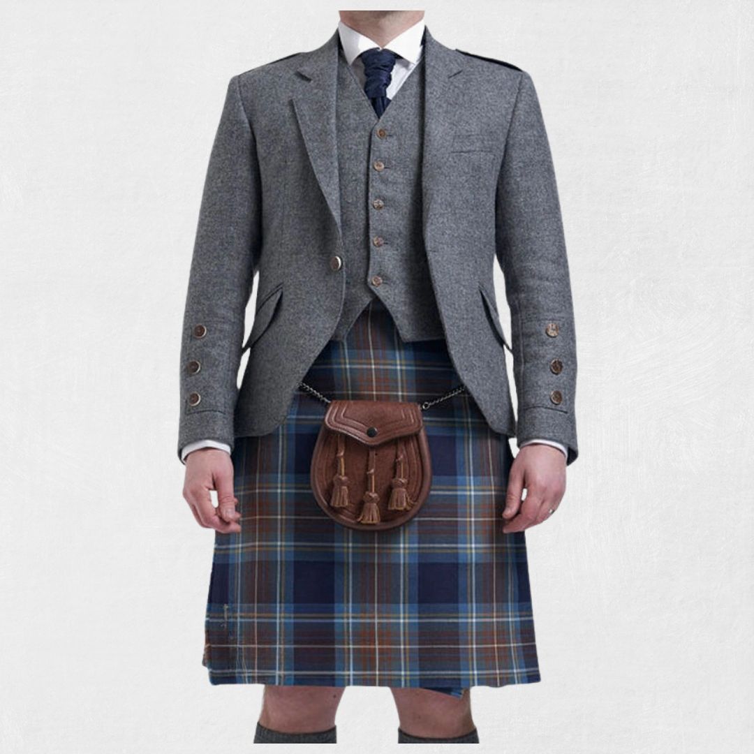 Front view of the Premium-Quality Custom-Made Traditional Grey Argyle Jacket with Vest