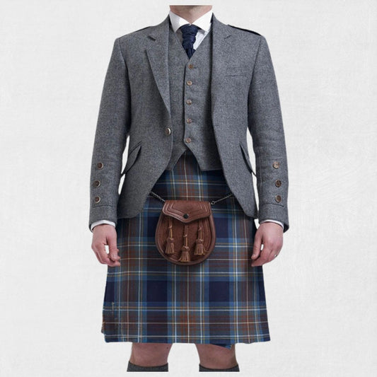 Front view of the Premium-Quality Custom-Made Traditional Grey Argyle Jacket with Vest