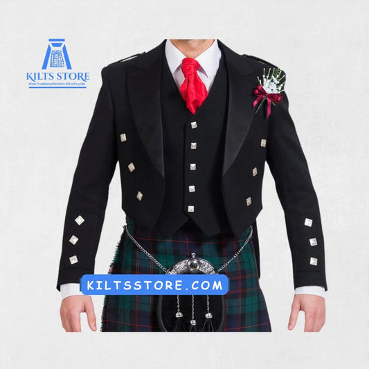 Front view of the Premium-Quality Custom-Made Traditional Prince Charlie Jacket with Five-Button Vest