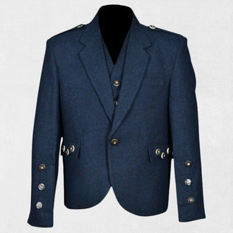 Front view of the Premium-Quality Custom-Made Scottish Navy Blue Tweed Argyle Jacket
