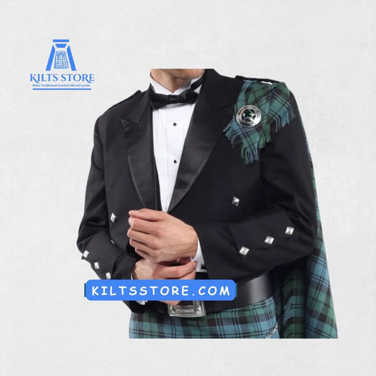 Front view of the Premium-Quality Custom-Made Scottish Prince Charlie Jacket with Vest