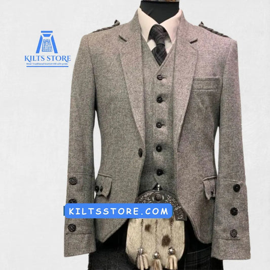 Front view of the Premium Hand-Made Scottish Argyle Jacket showcasing its classic pattern and sophisticated design.