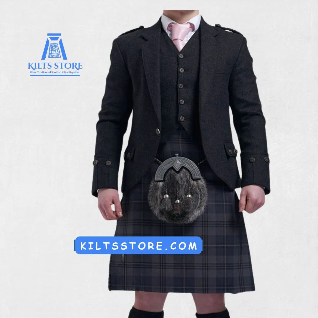 Front view of the Premium Hand-Made Scottish Black Argyle Jacket showing its classic pattern and refined design.