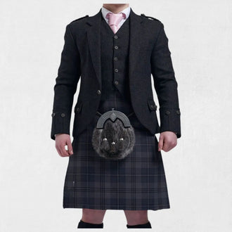 Front view of the Premium Hand-Made Scottish Black Argyle Jacket showing its classic pattern and refined design.
