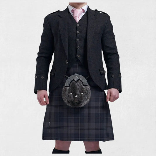 Front view of the Premium Hand-Made Scottish Black Argyle Jacket showing its classic pattern and refined design.