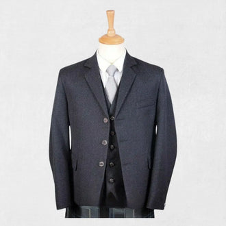 Front view of the Premium Handmade Scottish Charcoal Grey Argyle Jacket, featuring an intricate argyle pattern and luxurious wool material for an elegant look.