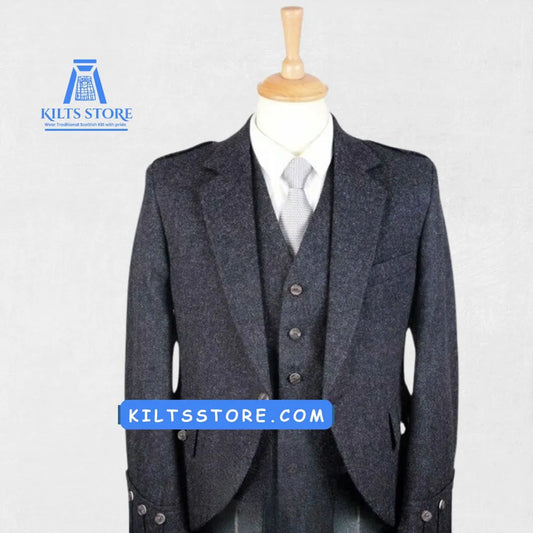 Front view of a Premium Handmade Scottish Charcoal Grey Argyle Jacket showcasing its elegant design and sophisticated argyle pattern.