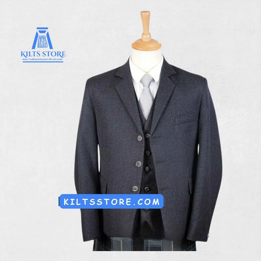 Front view of the Premium Handmade Scottish Charcoal Grey Argyle Jacket, featuring an intricate argyle pattern and luxurious wool material for an elegant look.