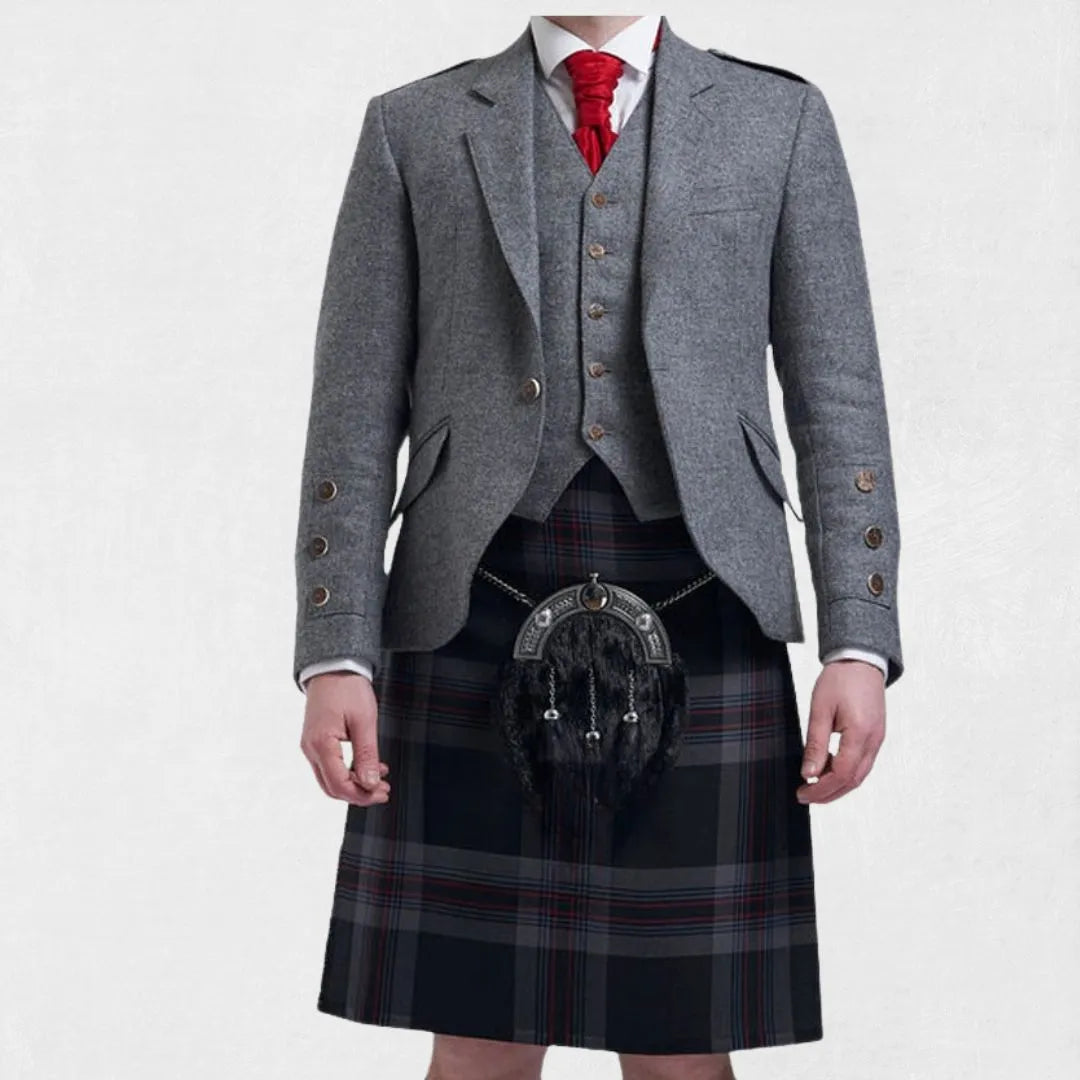 Front view of the Premium Handmade Scottish Grey Argyle Jacket, showcasing its elegant grey hue and timeless argyle design made from luxurious wool.