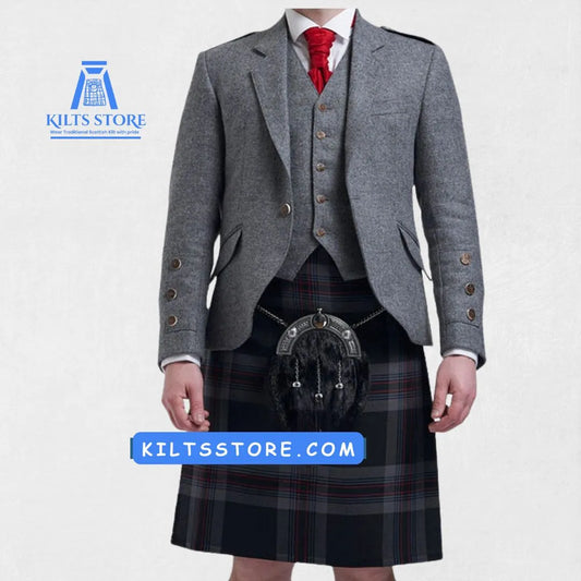 Front view of the Premium Handmade Scottish Grey Argyle Jacket, showcasing its elegant grey hue and timeless argyle design made from luxurious wool.