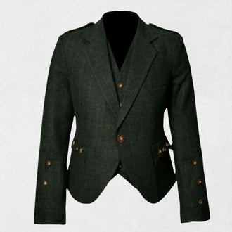 Front view of the Premium Handmade Scottish Hunter Green Tweed Argyle Jacket, showcasing the rich hunter green color and classic argyle pattern crafted from high-quality tweed wool.