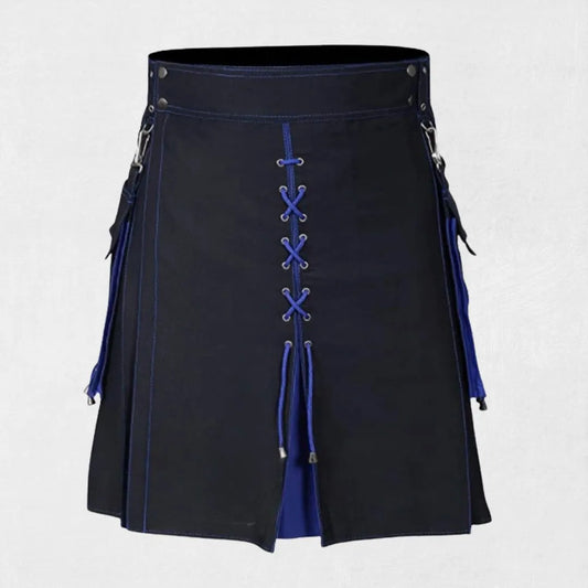 Front view of the Premium Quality Hand Made Scottish Hybrid Kilt showing the meticulous craftsmanship and hybrid design features.
