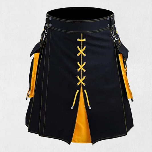Front view of the Premium Quality Hand Made Scottish Modern Hybrid Kilt showcasing the fusion of traditional and contemporary design elements.