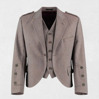 Front view of the Premium Quality Hand-Made Scottish Tweed Wool Argyle Jacket with Vest, highlighting the classic Argyle pattern, tailored fit, and elegant design.
